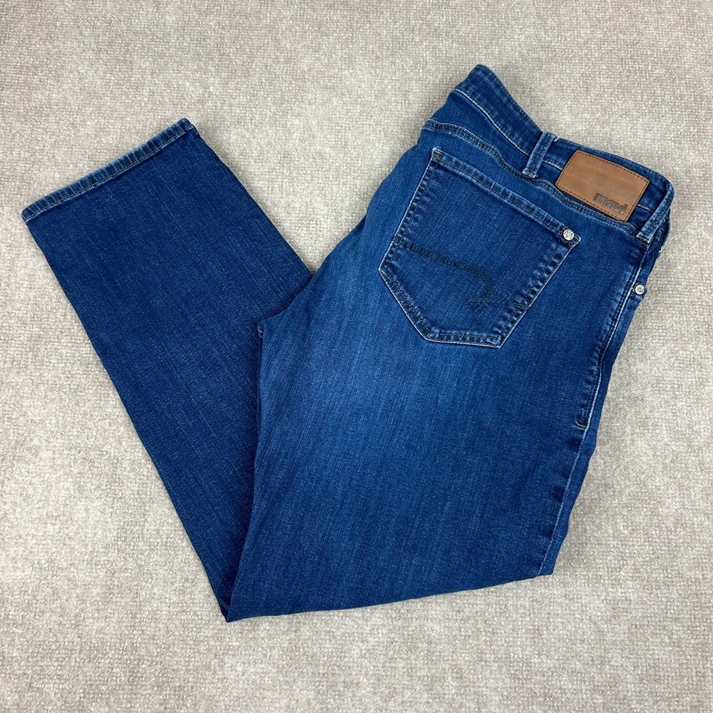 Mavi Zach Jeans Mens 40x30 Blue Whisker Denim Cotton Mid Rise Logo Straight Leg